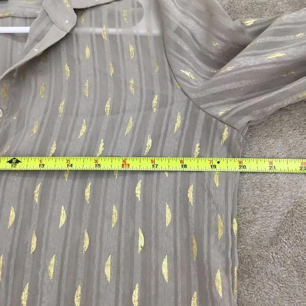 BANANA REPUBLIC Grey Gold Metallic Semi Sheer Button Down Dillon Shirt Sz S - Picture 9 of 9